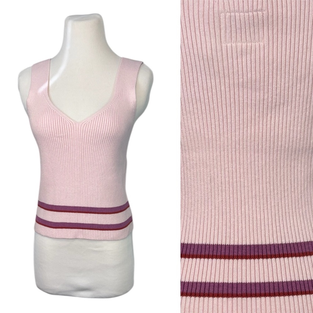 NWT  Nic + Zoe (M) Pink Daydream Rib Knit V-neck Sleeveless Tank Camisole Top